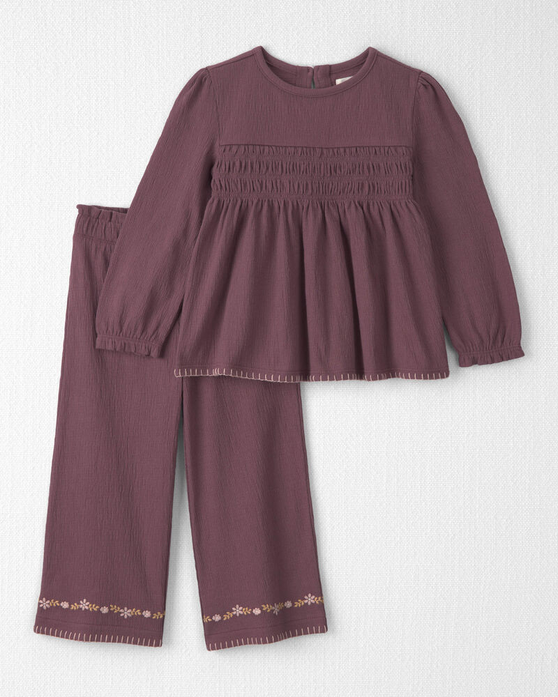 Toddler Girl 2-Piece Organic Cotton Smocked Top & Pant Set, image 1 of 6 slides