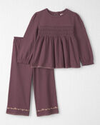 Toddler Girl 2-Piece Organic Cotton Smocked Top & Pant Set, image 1 of 6 slides