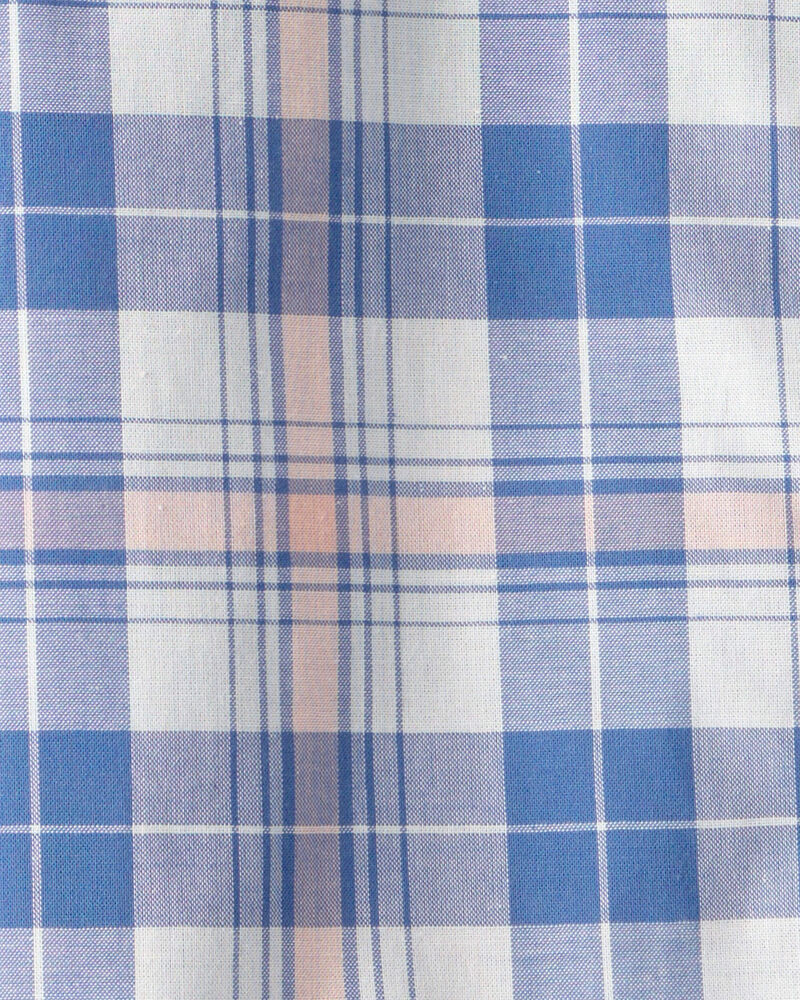 Boys Plaid Short-Sleeve Button-Down Shirt - Blue, image 2 of 3 slides
