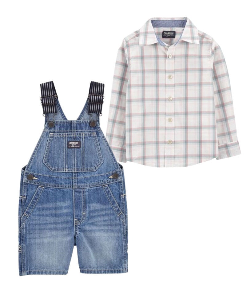 Bundle Button Front Top and Hickory Stripe Overalls Set Carter s