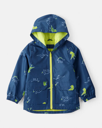 Boys Dinosaur Print Rain Jacket - Navy, 