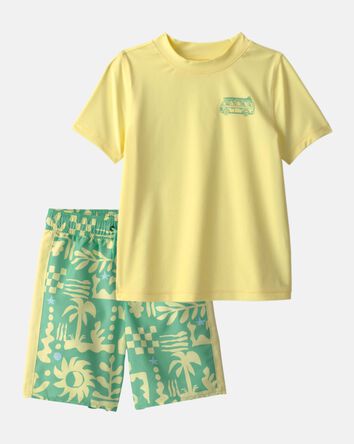 Boys 2-Piece Van Rashguard & Swim Trunk Set - Yellow/Green, 
