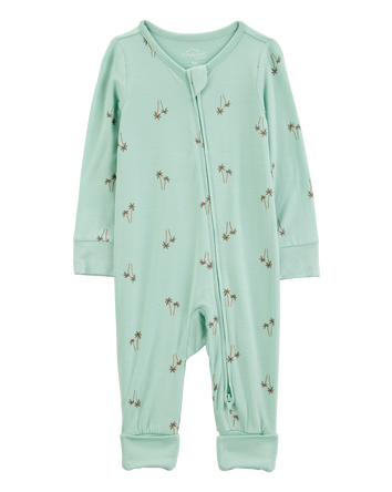 Baby Palm Tree Print 2-Way Zip PurelySoft Convertible Foot Sleeper Pyjamas - Mint, 