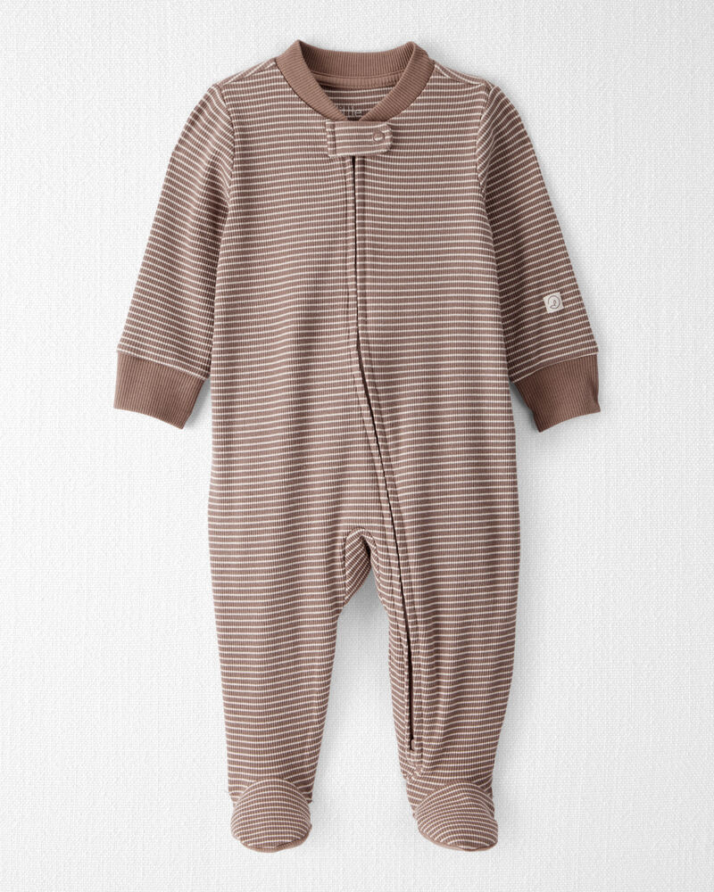 Baby Organic Cotton Sleep & Play Pyjamas in Brown Stripes, image 1 of 5 slides