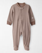 Baby Organic Cotton Sleep & Play Pyjamas in Brown Stripes, image 1 of 5 slides
