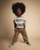 Toddler 'I Wanna Go Outside!' Otter Sweatshirt&trade; with Pockets in Stripes - Olive/Pink, image 1 of 6 slides