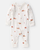 Baby Fall Print PurelySoft Long-Sleeve 2-Way Zip Sleeper- White, image 1 of 8 slides