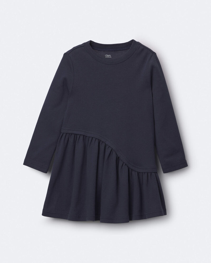 Toddler Girl Ribbed Long-Sleeve Asymmetrical Dress - Navy, image 1 of 2 slides