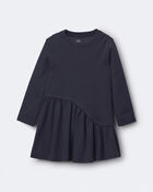 Toddler Girl Ribbed Long-Sleeve Asymmetrical Dress - Navy, image 1 of 2 slides