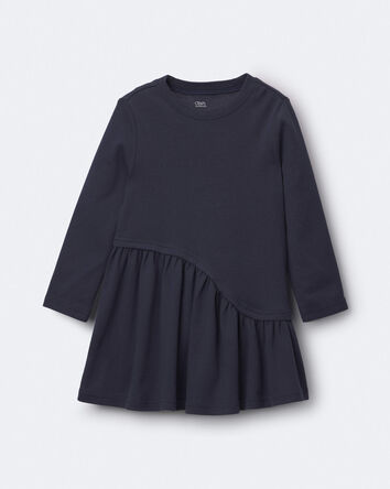 Toute-petit fille - Robe asym&eacute;trique &agrave; manches longues en tissu c&ocirc;tel&eacute; - Bleu marine, 