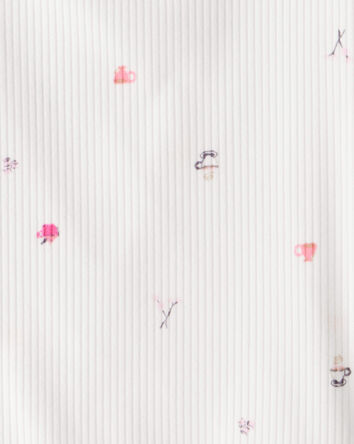Girls Cafe-Print Ribbed Top - Ivory, 