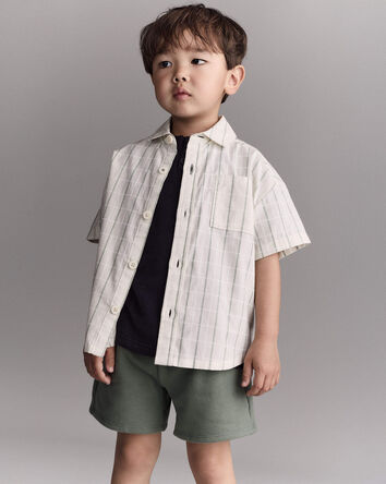 Toddler Boy Dobby Knit Button-Down Short-Sleeve Shirt - Cream, 
