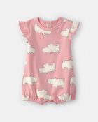 Baby Girl Hippo Short-Sleeve Romper - Pink, image 1 of 3 slides