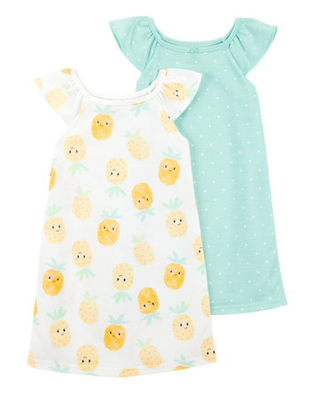 Girls 2-Pack Pineapple Nightgowns, 