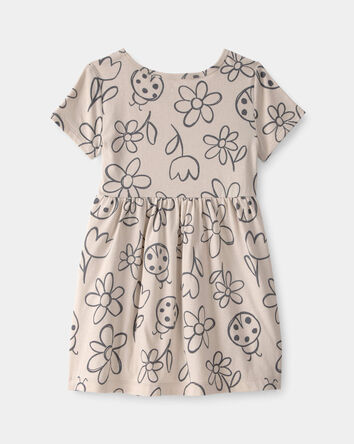 Tout-petit fille - Robe &agrave; manches courtes, fleurs et coccinelles - Brun, 