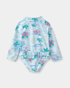 B&eacute;b&eacute; fille - Maillot de bain 1 pi&egrave;ce &agrave; manches longues, plage - Bleu, image 3 sur 4 diapositives