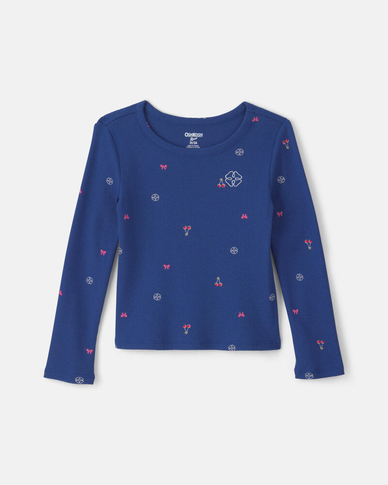 Toute-petite fille - T-shirt manches longues - Bleu marine, image 1 sur 3 diapositives