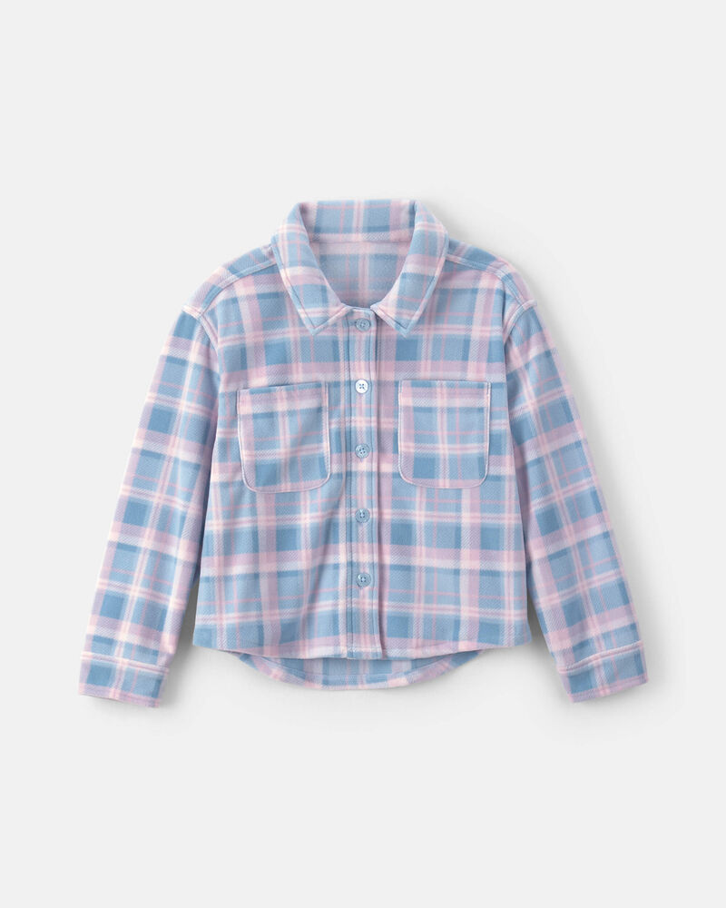 Girls Plaid Fleece Jacket - Blue, image 1 of 3 slides