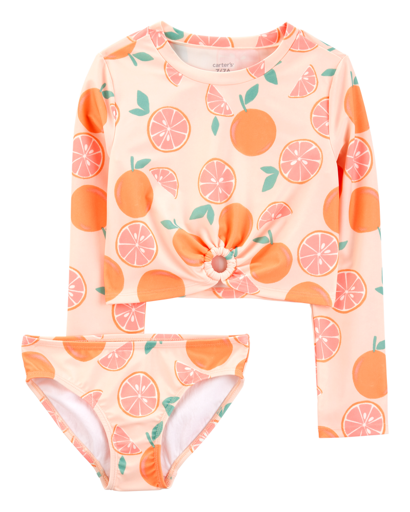 Girls 2-Piece Orange Print Rashguard Set, image 1 of 3 slides