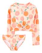 Girls 2-Piece Orange Print Rashguard Set, image 1 of 3 slides