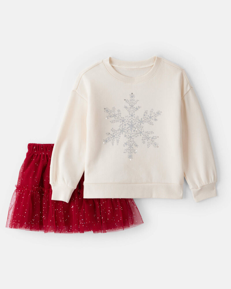 Toddler Girl 2-Piece Snowflake Print Long-Sleeve Top & Skirt Set, image 1 of 4 slides