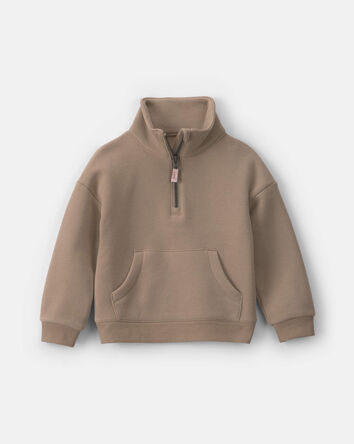 Toddler Girl Fleece Pullover Quarter Zip Sweatshirt - Brown, 