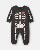 Baby Skeleton Halloween French Terry Long-Sleeve Jumpsuit - Black, image 1 of 4 slides