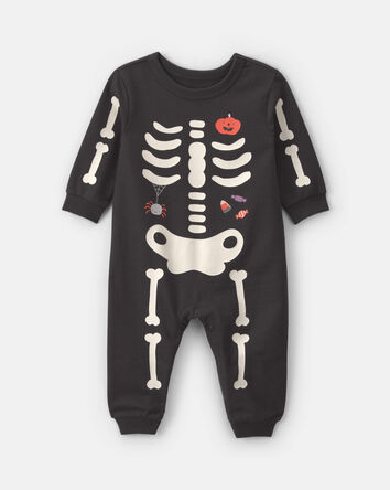 B&eacute;b&eacute; - Combinaison manches longues en jersey bouclette &agrave; motif de squelette d&rsquo;Halloween - Noir, 