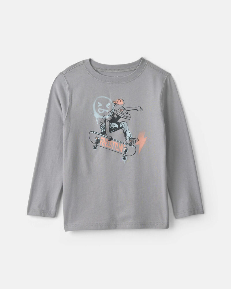 Boys Skateboard Long-Sleeve Graphic Tee - Grey, image 1 of 3 slides