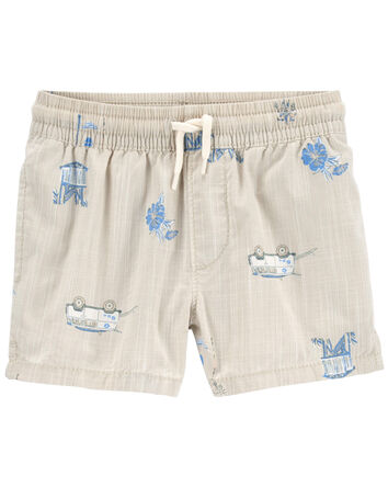 Seaside Print Chambray Drawstring Shorts, 
