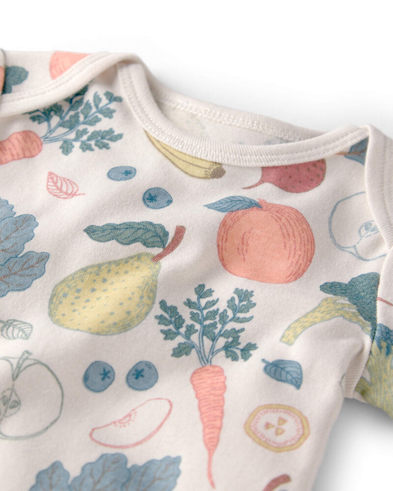 Baby 3-Pack Organic Cotton Bodysuits in Veggie Fruit Print, image 2 of 6 slides