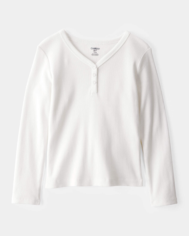 Kid Ribbed Henley  Long-Sleeve Shirt - White, image 1 of 3 slides