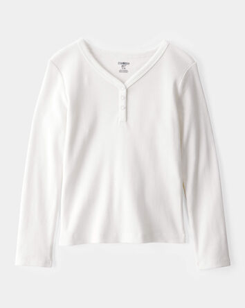 Kid Ribbed Henley  Long-Sleeve Shirt - White, 