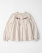 Girls Organic Cotton Embroidered Gauze Top, image 1 of 3 slides