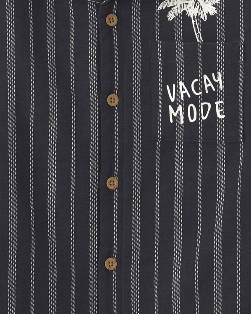 Boys Striped Short-Sleeve Button-Down Shirt - Black, image 2 of 3 slides