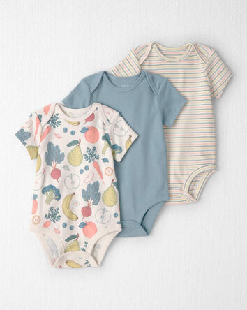 Baby 3-Pack Organic Cotton Bodysuits in Veggie Fruit Print, 