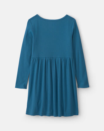 Girls Rib Long-Sleeve Dress - Blue, 