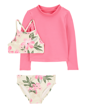 Toddler 3-Piece Tropical Floral Rashguard Set, 
