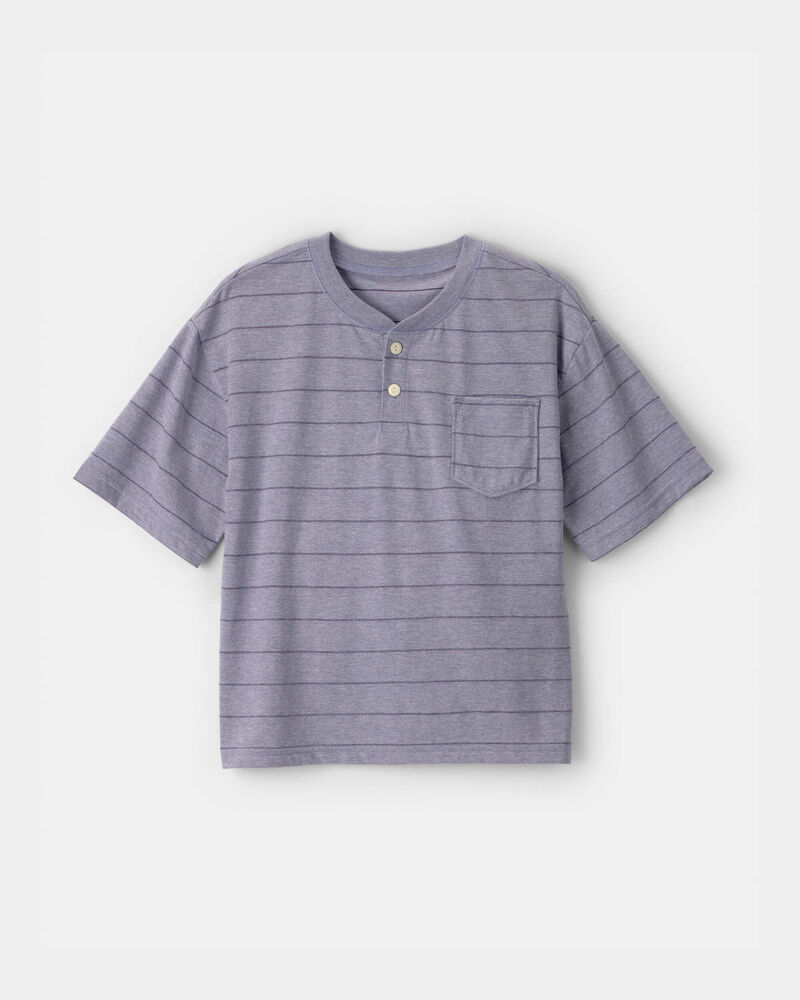 Boys Striped Henley T-Shirt - Dark Blue, image 1 of 3 slides