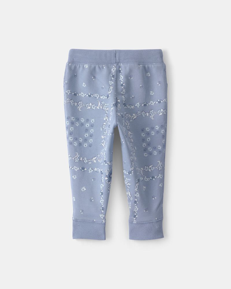 Baby Girl Floral Drawstring Knit Joggers - Blue, image 2 of 4 slides