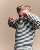 Toddler Striped Long-Sleeve Relaxed Tee - Green/Heather Grey, image 4 of 7 slides