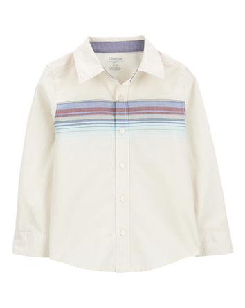 Toddler Long-Sleeve Striped Button-Down Shirt - White, 