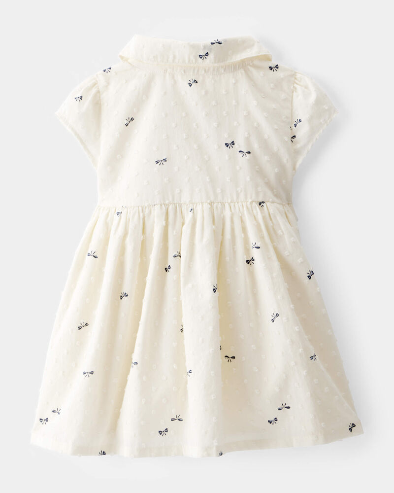 Baby Swiss Dot Bow Print Dress - Ivory, image 2 of 4 slides