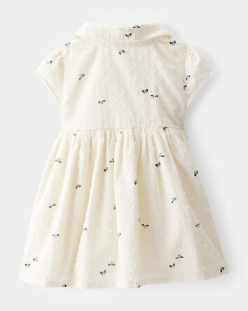 Baby Swiss Dot Bow Print Dress - Ivory, 