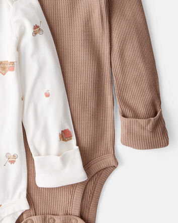Baby Barn Print PurelySoft Long-Sleeve Multipack Bodysuits - Brown/White, 