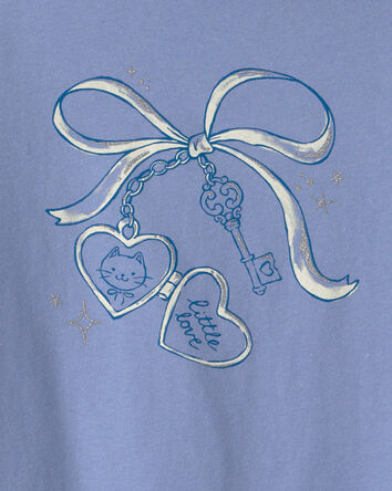 Girls Bow Keychain Long-Sleeve Graphic Tee - Purple, 