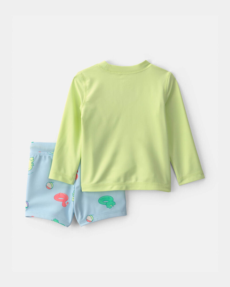 Baby Boy 2-Piece Dinosaur Rashguard Swimsuit Set - Green, image 3 of 7 slides