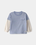 Toddler Boy Striped Colorblock Long-Sleeve Tee - Blue, image 1 of 5 slides