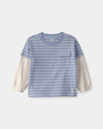 Tout-petit gar&ccedil;on - T-shirt &agrave; manches longues, &agrave; rayures et couleurs contrast&eacute;es &ndash; Bleu, 