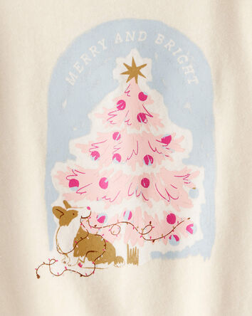 Toddler Girl Christmas Merry & Bright Corgi Long-Sleeve Graphic Tee - Cream, 